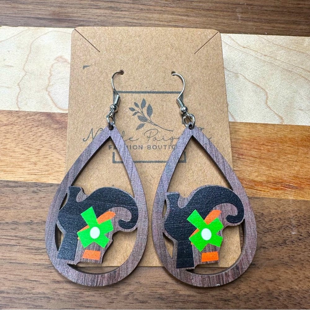 Halloween Wooden Earrings Witches Feet Fall Spooky Wicked Witch